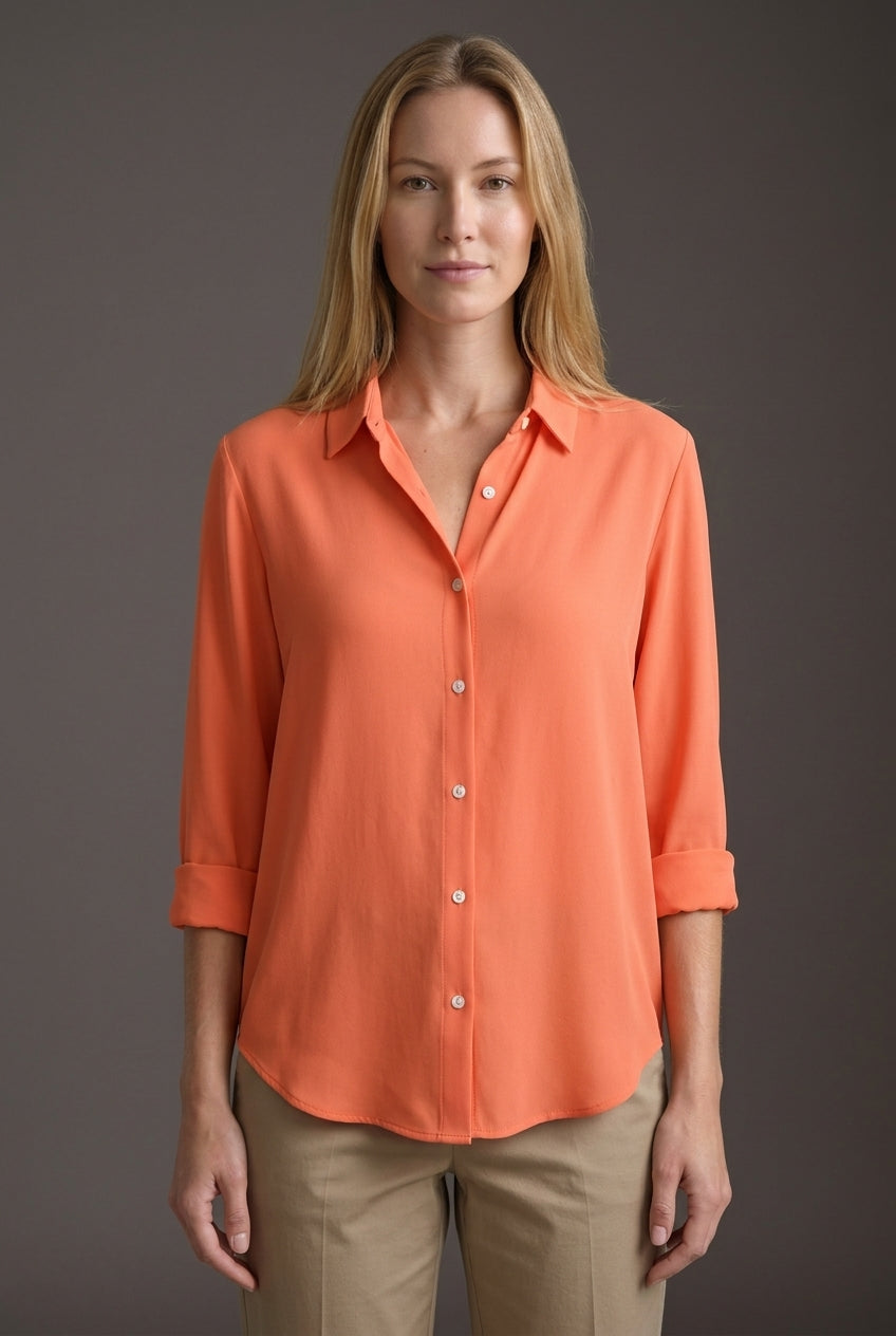 Elegant Button Collar Blouse for Women, Relaxed-Fit Breathable Soft Long-Sleeve, for Work, Casual, Office & Everyday Wea