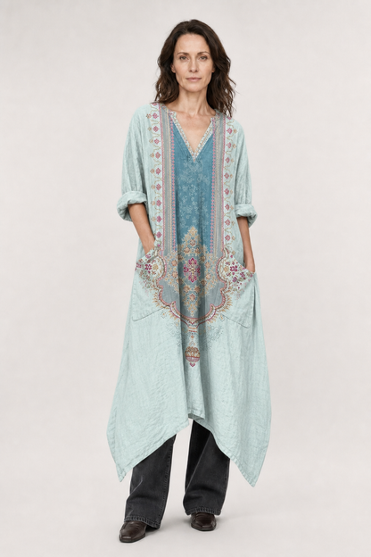 Cleo | Women's Cotton Boho Print Front Pocket Maxi Dress