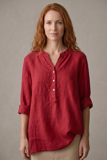 Refined V-Neck Button-Down Shirt for Women, Lightweight Breathable Relaxed Fit, for Casual, Office, Vacation & Everyday 