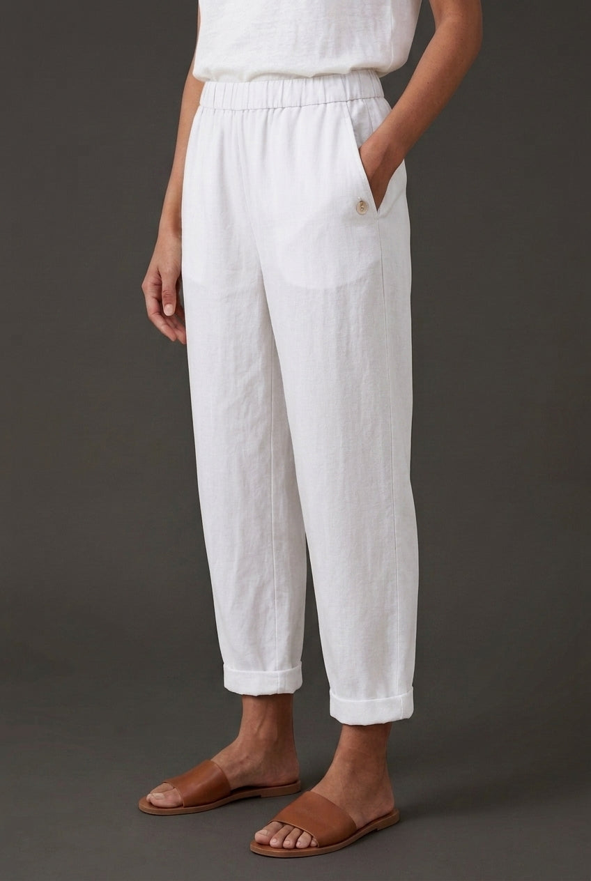 Relaxed Straight-Leg Trousers for Women, Cotton Blend Elastic Waistband, for Everyday Wear, Travel, Casual & Lounging