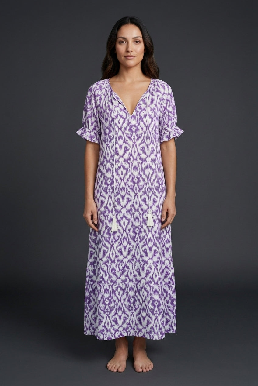 Boho V-Neck Summer Dress for Women, Flowing Vintage-Inspired Pattern Relaxed Fit, for Vacation, Brunch, Date Night & Eve