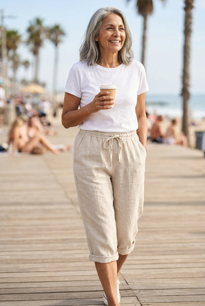 Relaxed Linen Shorts for Women, Cropped Breathable Drawstring Waist, for Summer, Garden, Casual & Everyday Wear