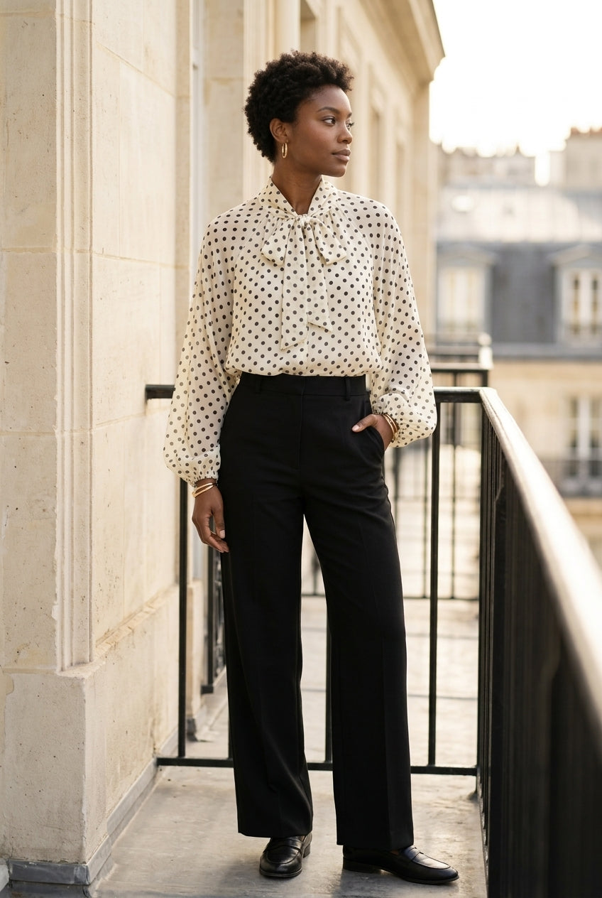 Aditi | Polka Dot V-Neck Blouse