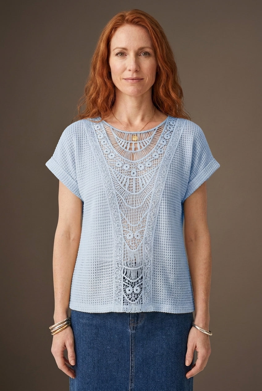Elegant Ibiza-Style Boho Top for Women, Lightweight Relaxed Fit Round Neck, for Beach, Vacation & Everyday Wear