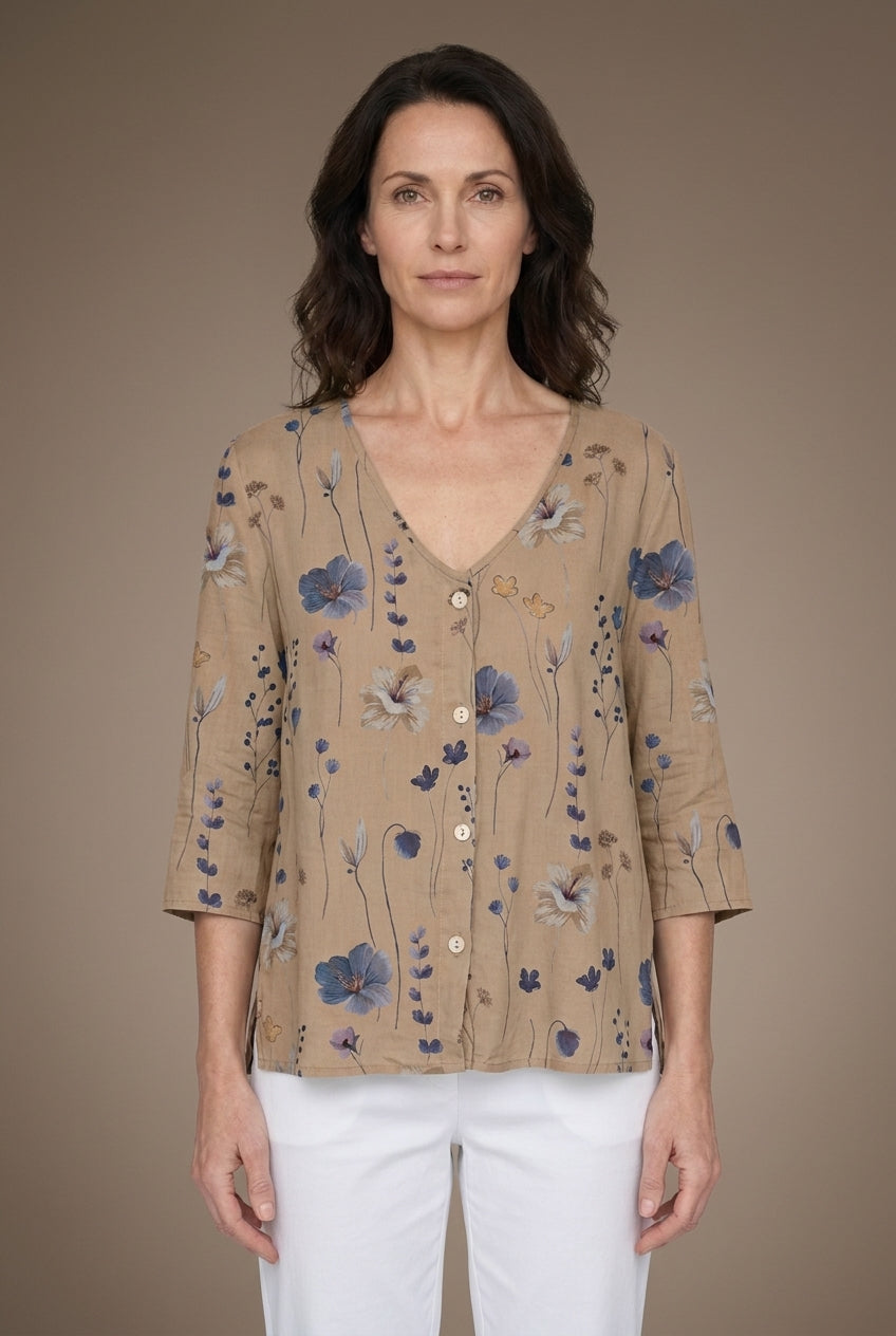 Elegant Floral Blouse for Women, Lightweight Round-Neck Relaxed-Fit, for Work, Brunch, Casual & Everyday Wear