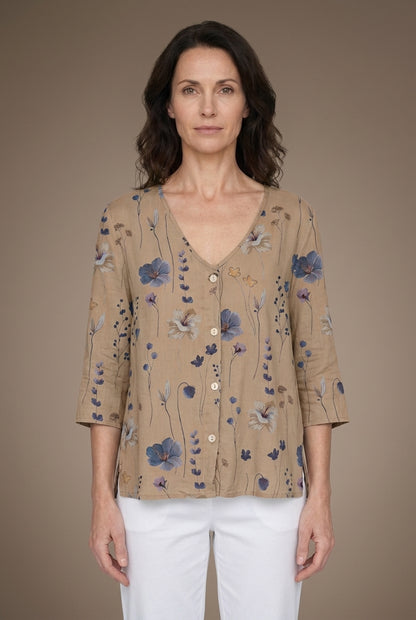 Elegant Floral Blouse for Women, Lightweight Round-Neck Relaxed-Fit, for Work, Brunch, Casual & Everyday Wear