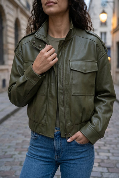Karin | Faux Leather Button Jacket