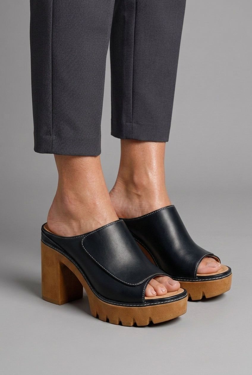 Classic Premium Platform Heels for Women, Slip-On Strap Supportive Sole Wide Heel Base, for Work, Date Night, Party & Ev