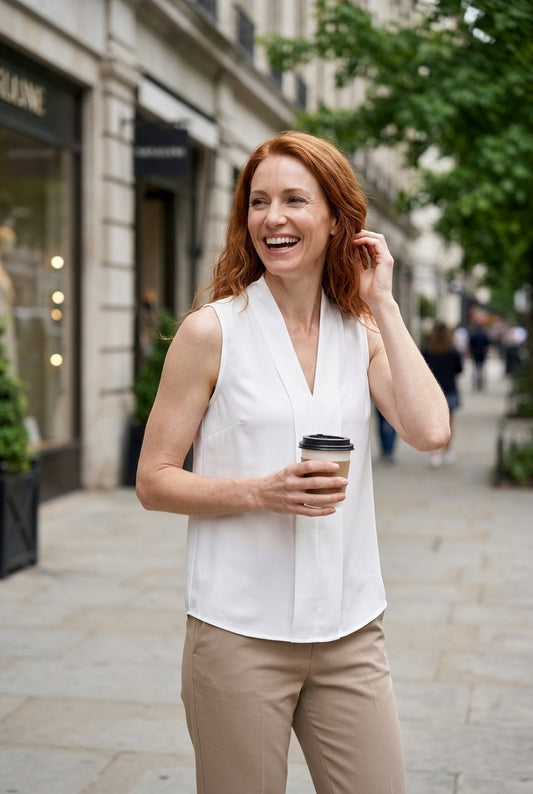 Elegant Sleeveless Pleated Blouse for Women, V-Neck Lightweight Breathable, for Office, Brunch, Evening & Everyday Wear