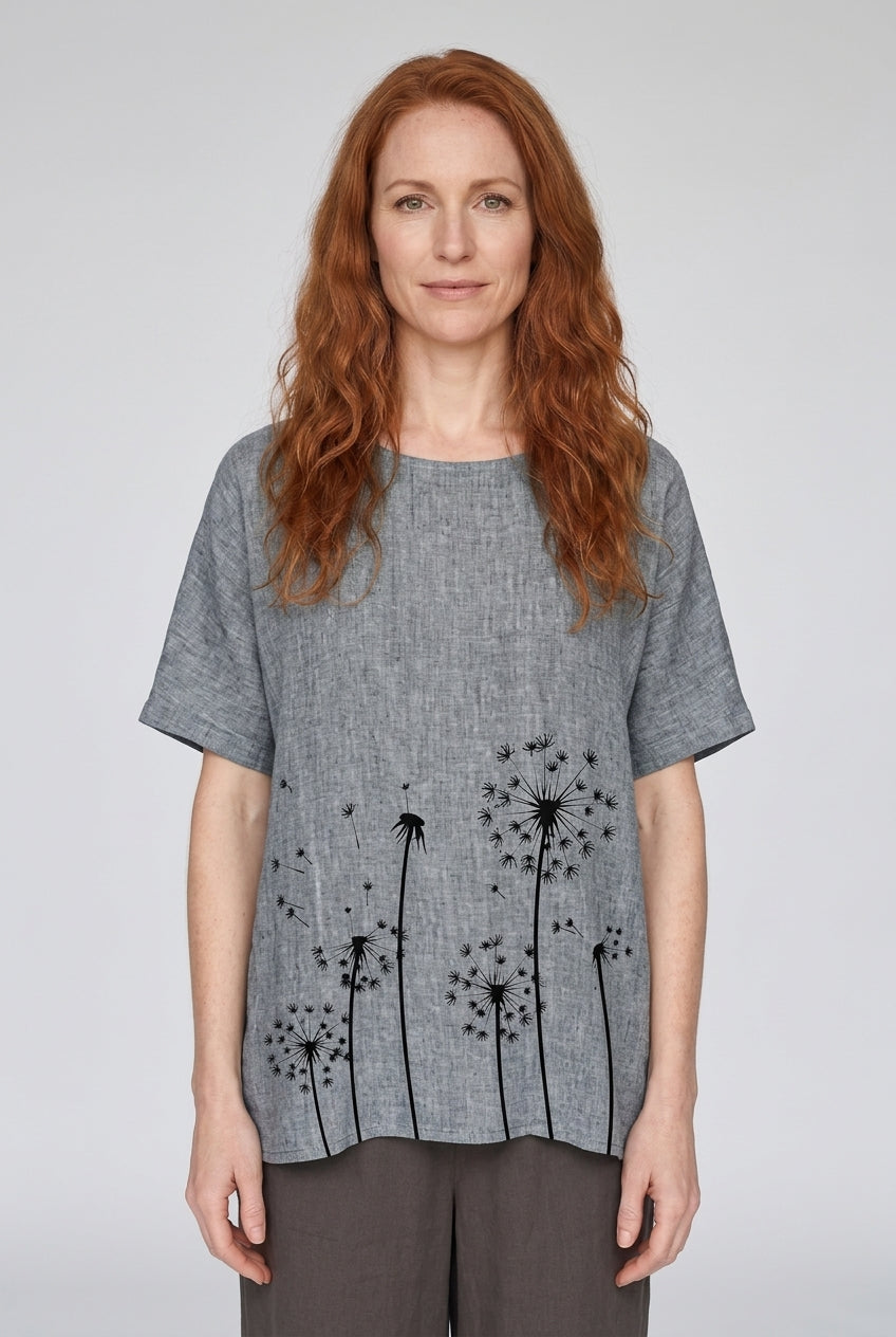 Women's Summer Dandelion Print Relaxed Short Sleeve Top