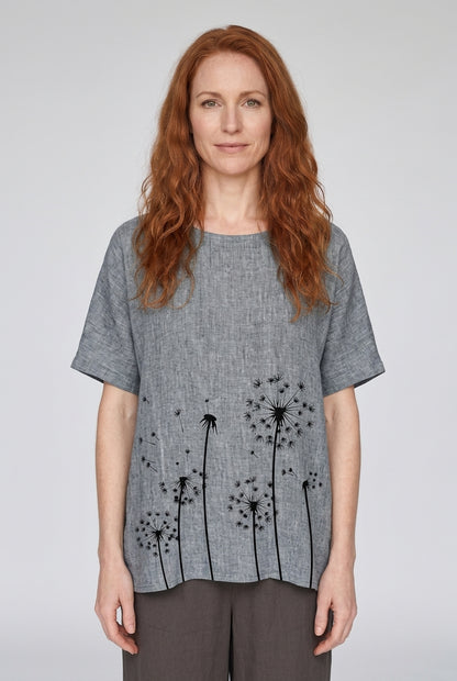 Women's Summer Dandelion Print Relaxed Short Sleeve Top
