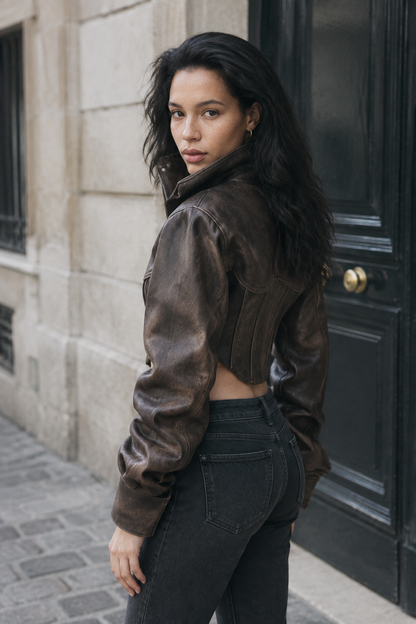 Larea | Faux Leather Crop Jacket