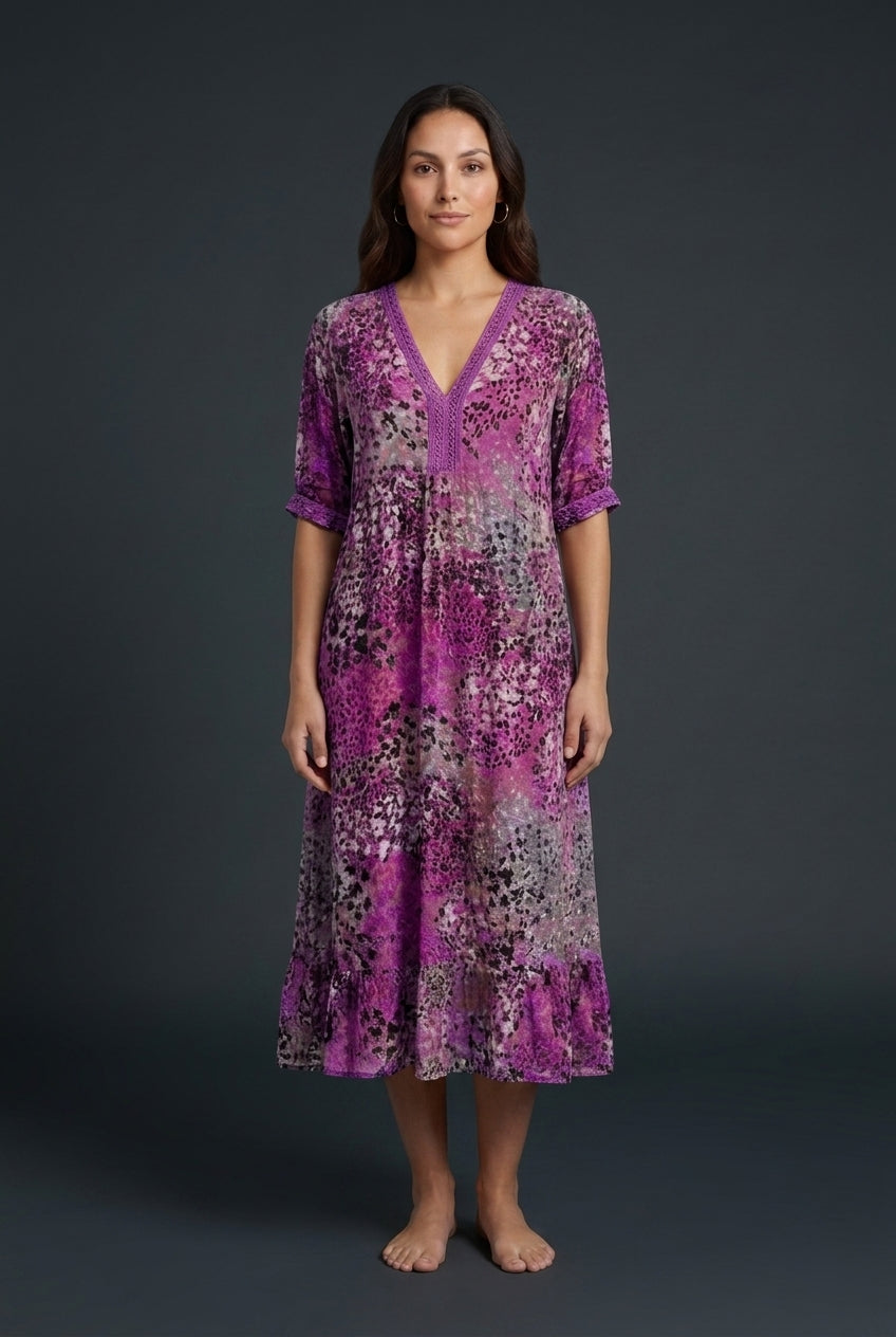 Vibrant Pattern Midi Dress for Women, Flowing Silhouette with Bold Print, for Work, Brunch, Date Night & Everyday Wear