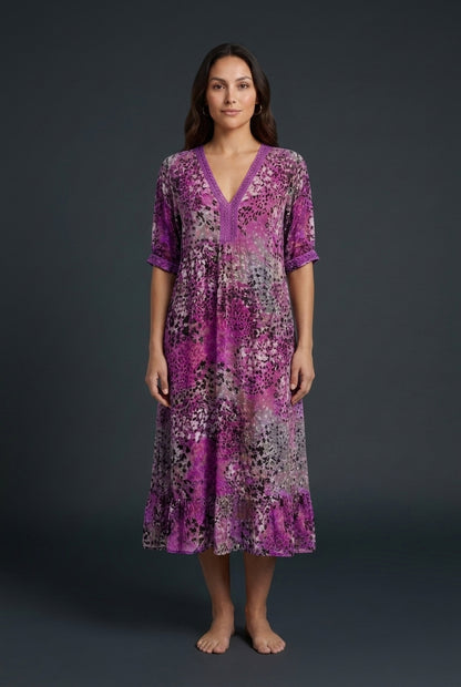 Vibrant Pattern Midi Dress for Women, Flowing Silhouette with Bold Print, for Work, Brunch, Date Night & Everyday Wear