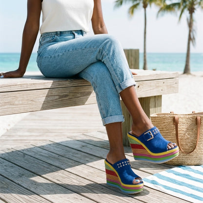 Lisbeth Bettina | Studded Platform Wedge Mules