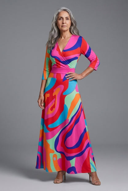 Elegant Maxi Dress for Women, Mid-Sleeve Floral A-Line with Flowing Silhouette, for Weddings, Dinners, Work & Everyday W