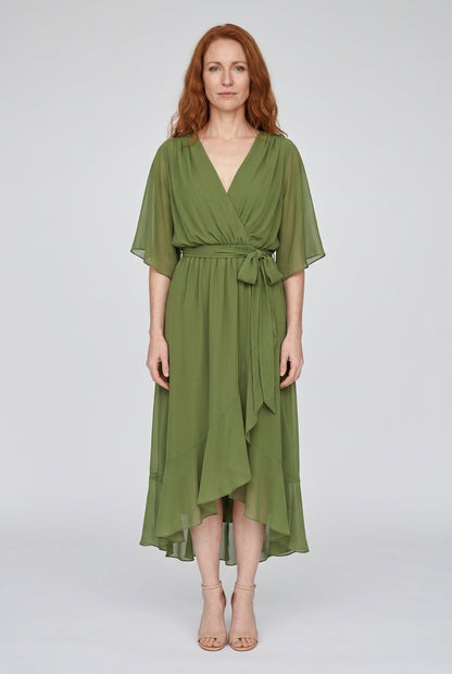 Elegant V-Neck Flowy Sleeve Dress for Women, Layered Textured Fringe Design, for Special Occasions, Dinners & Evening We