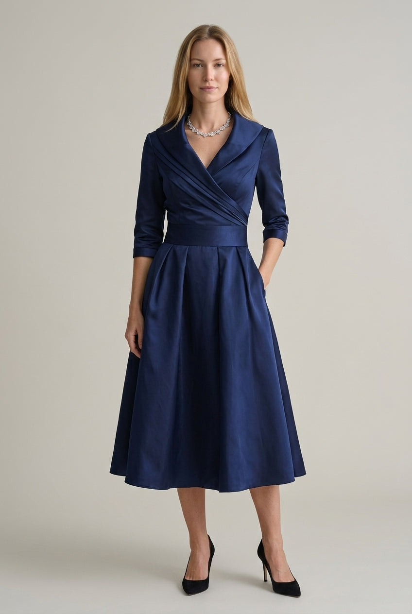 Elegant Midi Dress for Women, Flowing Silhouette with Graceful Drape, for Work, Evening, Brunch & Everyday Wear