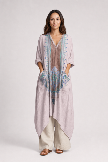 Cleo | Women's Cotton Boho Print Front Pocket Maxi Dress