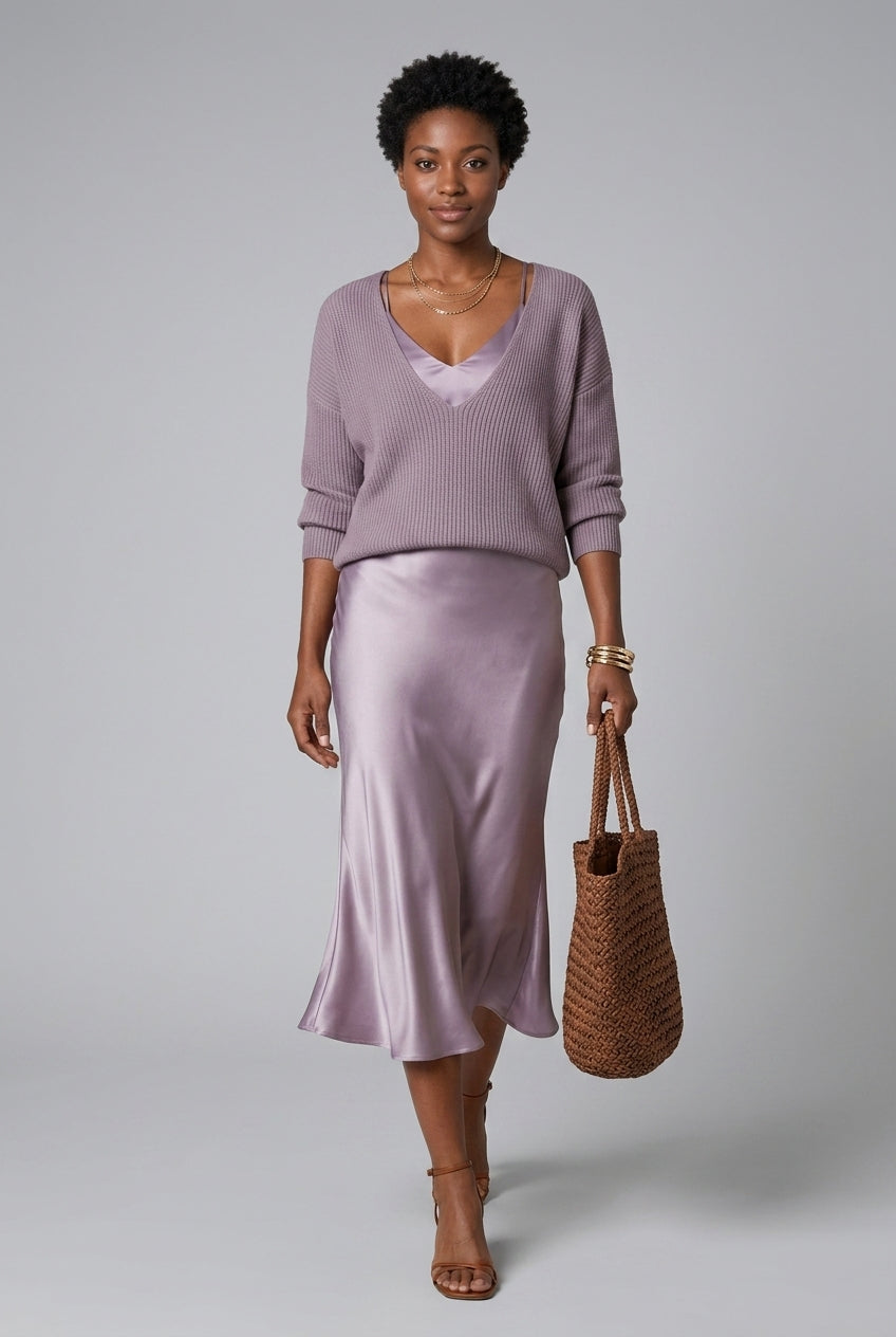 Angelique Dagny | Ribbed Knit & Satin Wrap Two-Piece Set