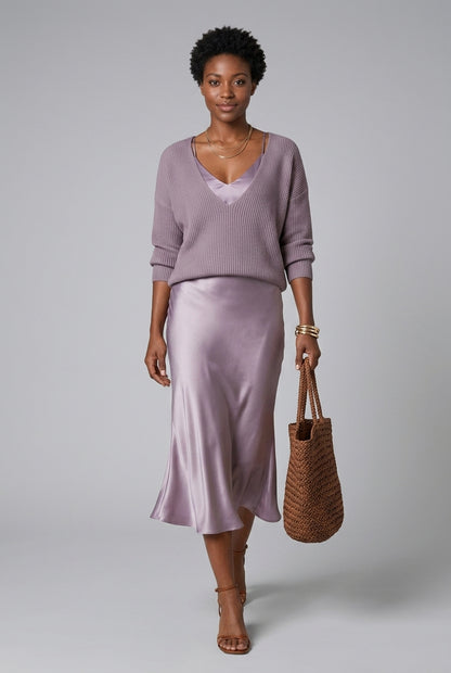 Angelique Dagny | Ribbed Knit & Satin Wrap Two-Piece Set