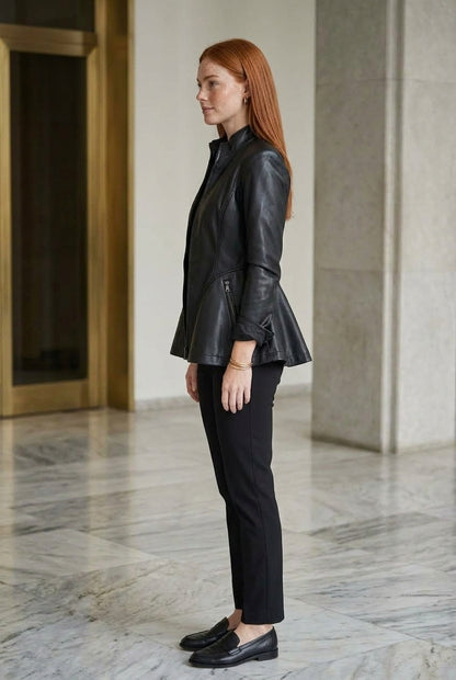 Pria | Mandarin Collar Leather Jacket