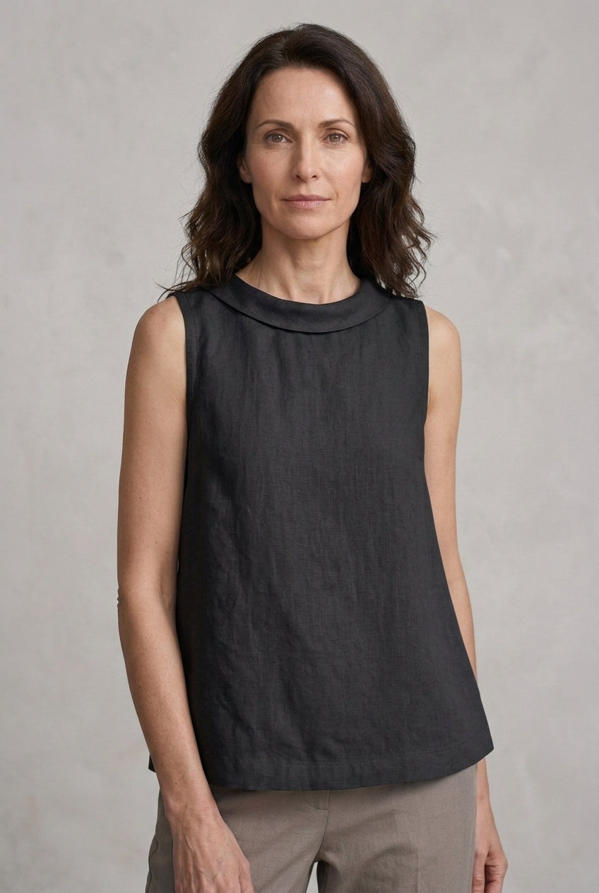 Casual Sleeveless Roll Collar Top for Women, Lightweight Soft Structure, for Work, Brunch, Vacation & Everyday Wear