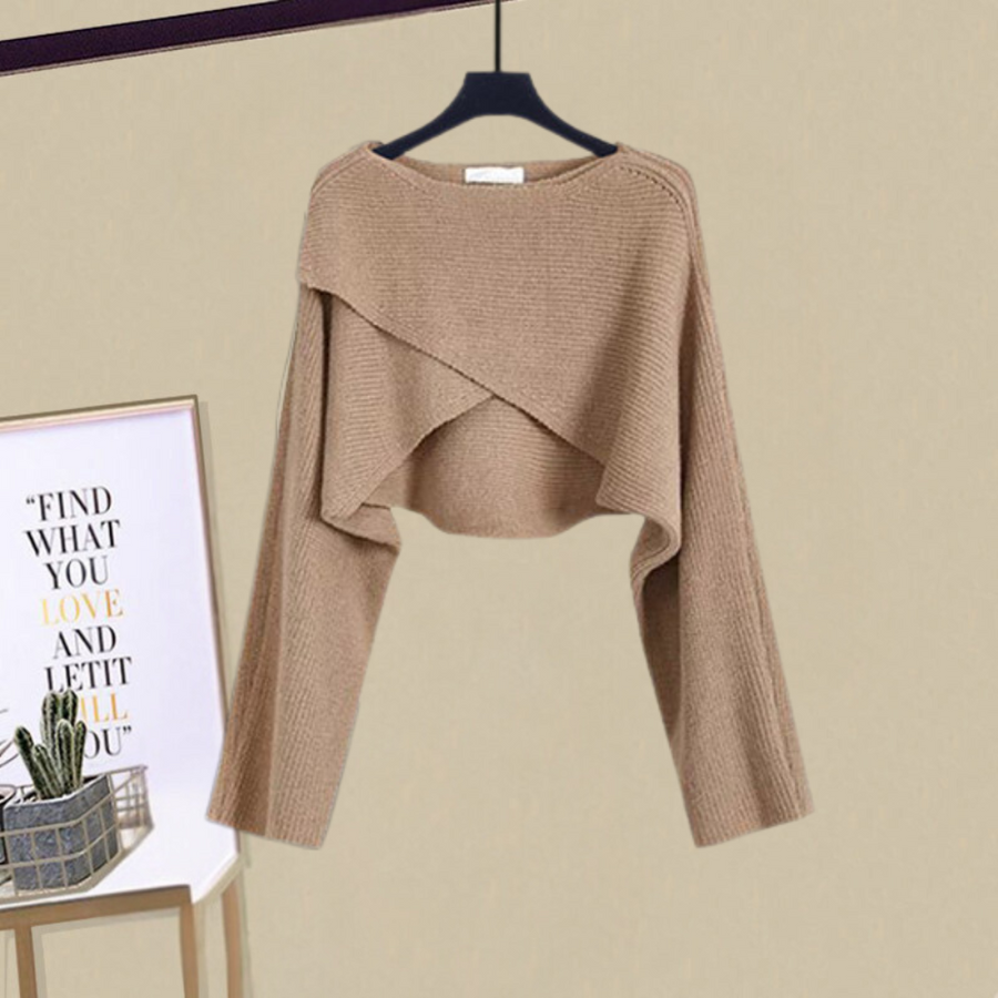 Versatile 2-in-1 Knit Dress Set for Women, A-Line Dress with Cropped Sweater Layer, for Work, Casual, Date Night & Every