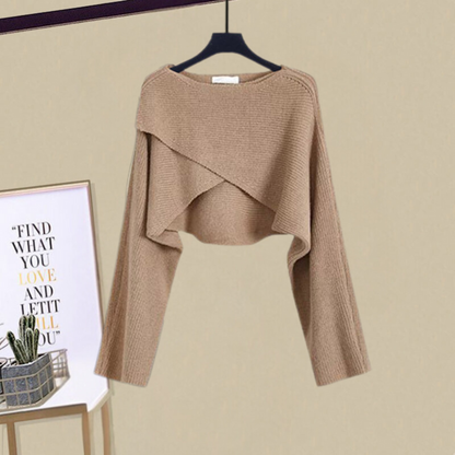 Versatile 2-in-1 Knit Dress Set for Women, A-Line Dress with Cropped Sweater Layer, for Work, Casual, Date Night & Every