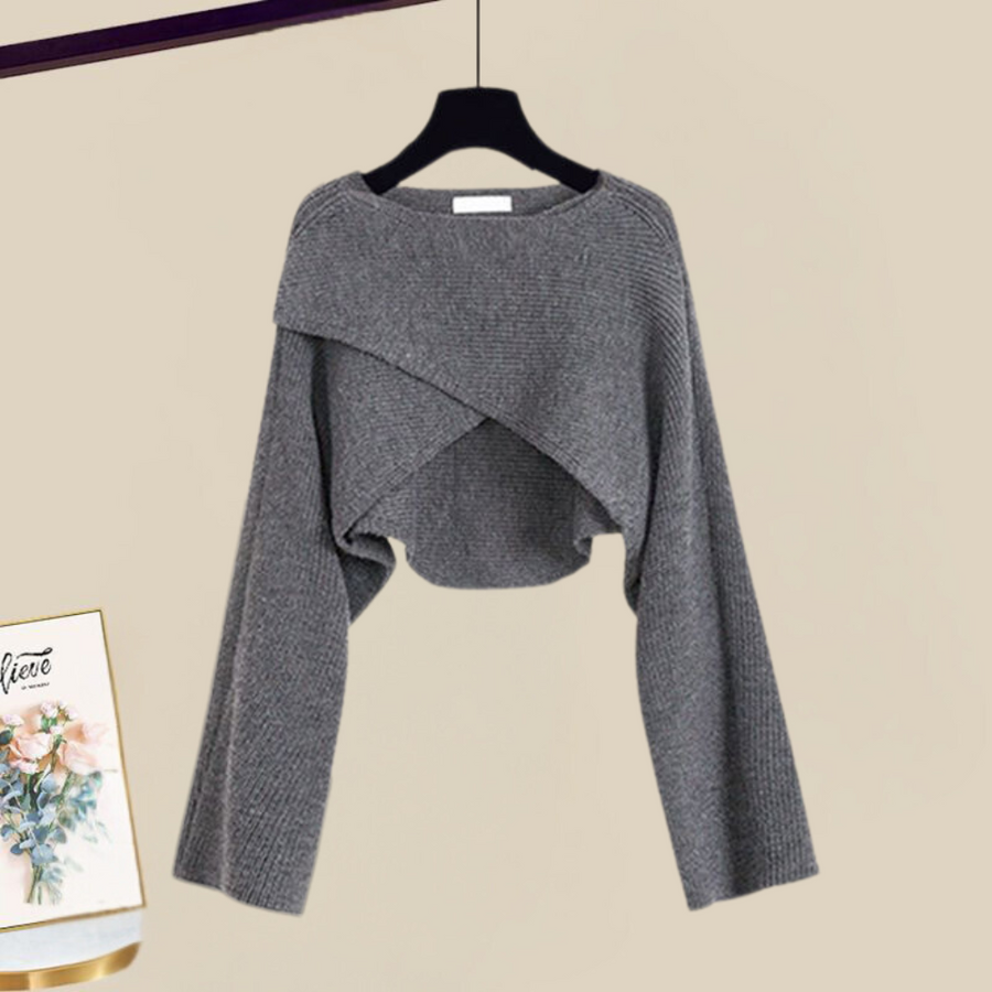 Versatile 2-in-1 Knit Dress Set for Women, A-Line Dress with Cropped Sweater Layer, for Work, Casual, Date Night & Every